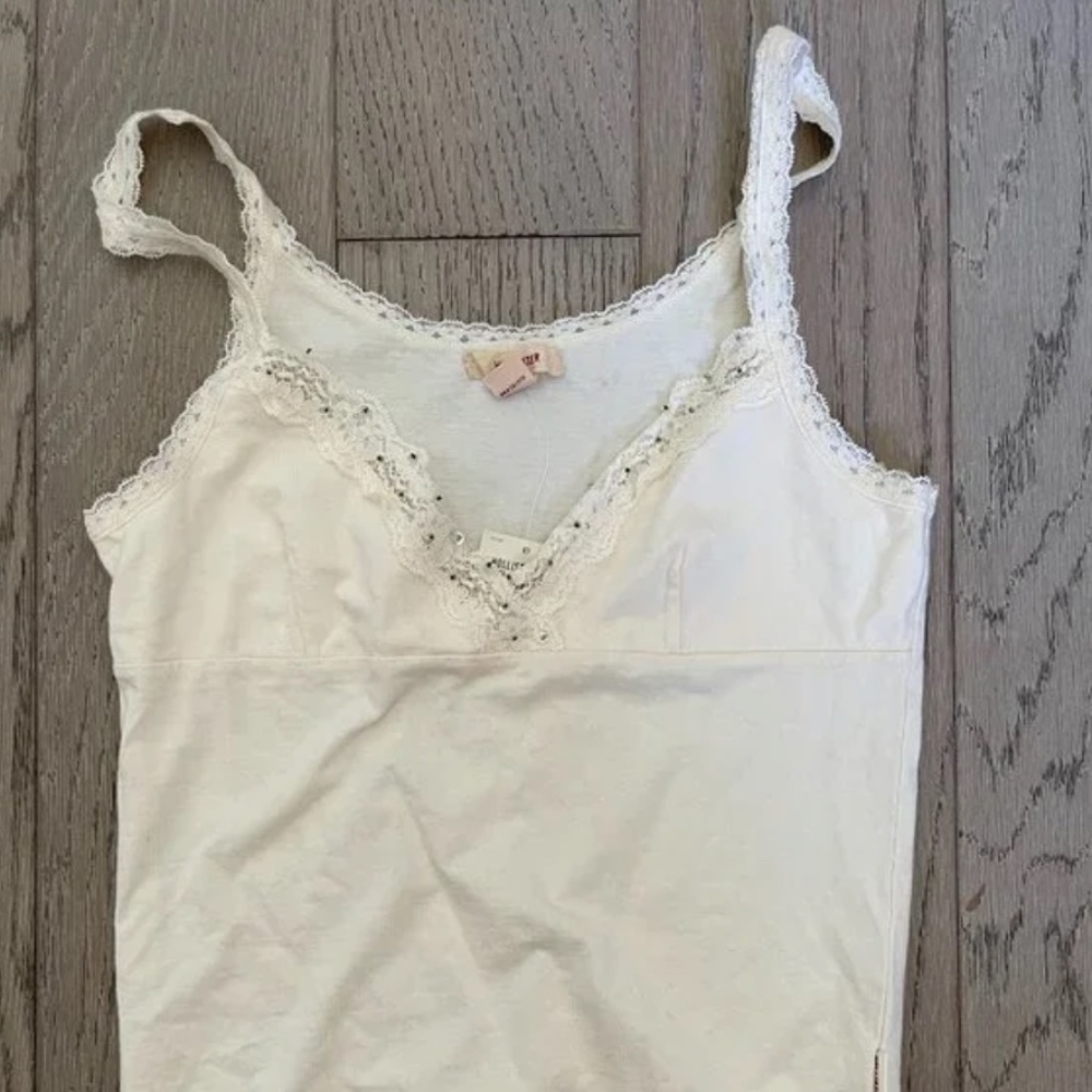 VINTAGE Hollister sequin cotton lace tank Cami Tank Top Strappy New rare Y2K